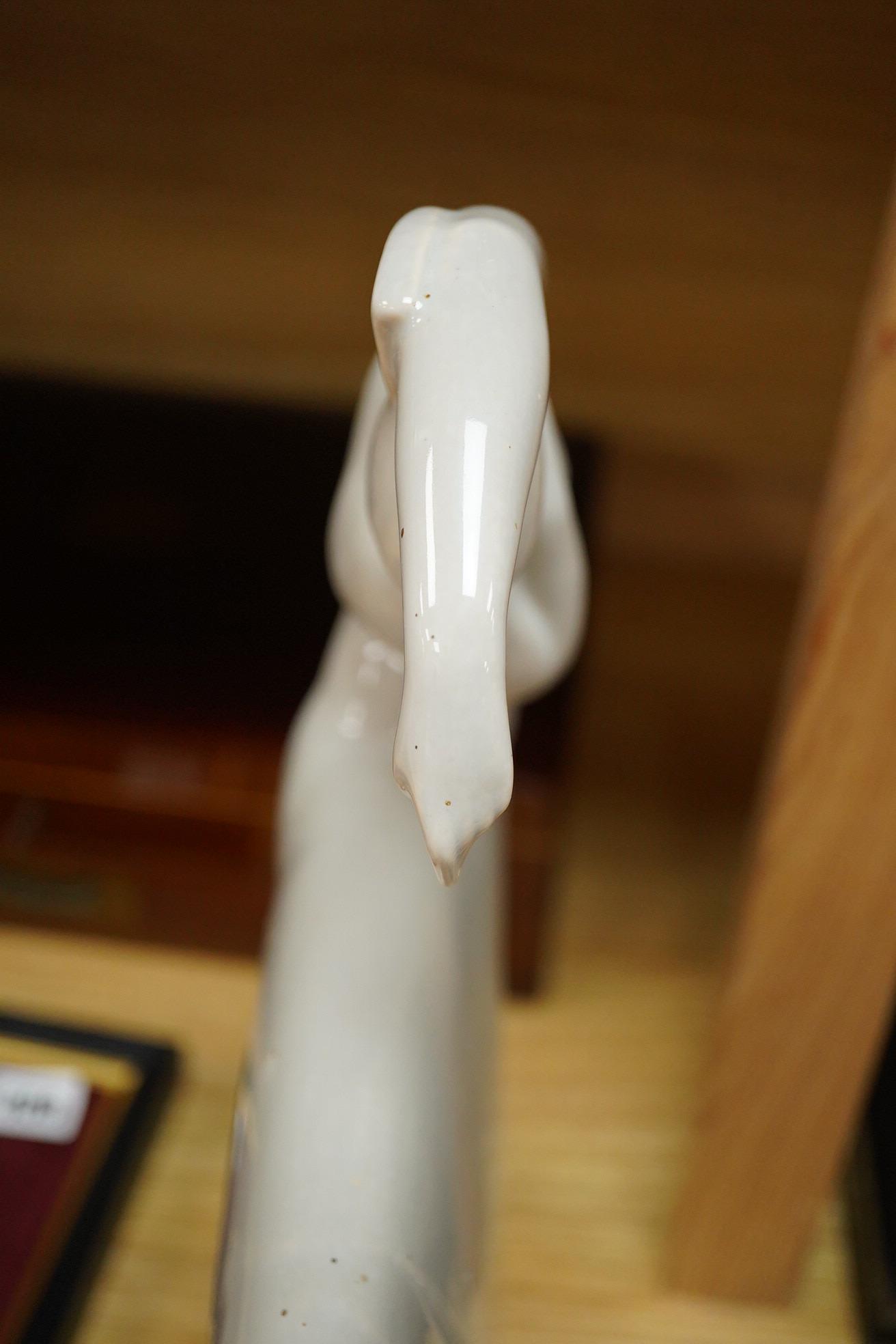 Robj, France. A Deco style grey glazed pottery ballerina, 39.5cm high